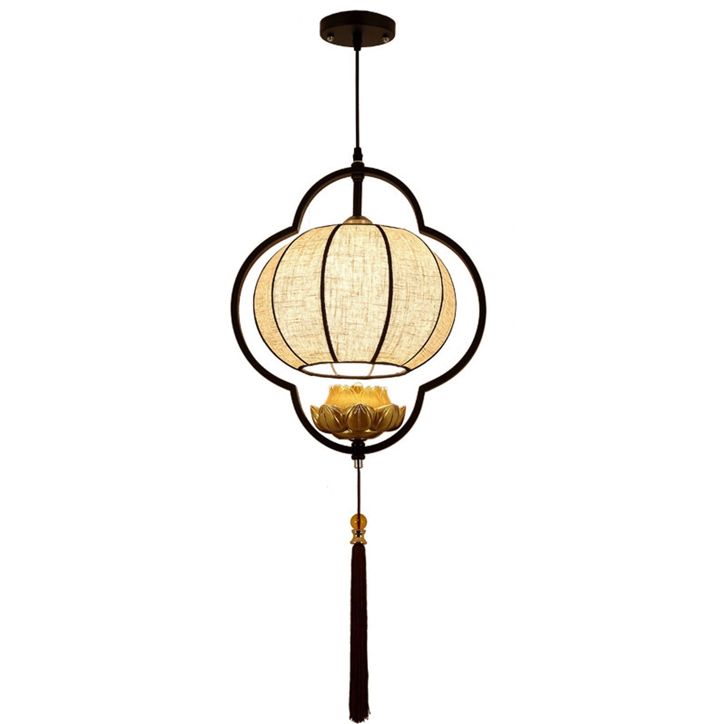 Traditional Chinese Luxury Wrought Iron Fabric 1-Light Pendant Light For Living Room Lumendat