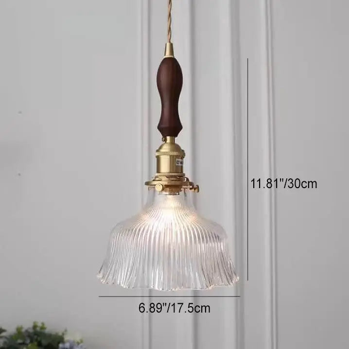 Nordic Modern Minimalist Flower Copper Walnut Glass 1-light Pendant Light Lumendat