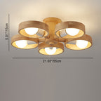 Contemporary Nordic Round Rotatable Rubber Wood 3/5 Light Semi-flush Mount Ceiling Light for Living Room