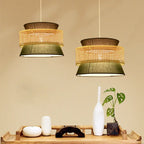 Modern Rattan Japanese Drum Shape 1-light Pendant Light BulbSquare