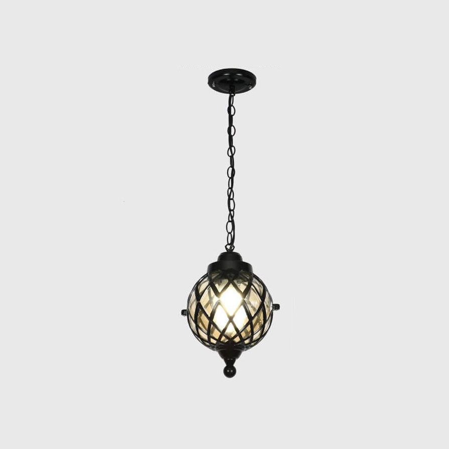 European Vintage Round Ball Die-cast Aluminum Glass Waterproof Outdoor 1-light Pendant Light BulbSquare