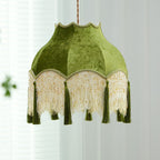 French Vintage Fabric Tassel Lampshade Brass 1-light Pendant Light BulbSquare