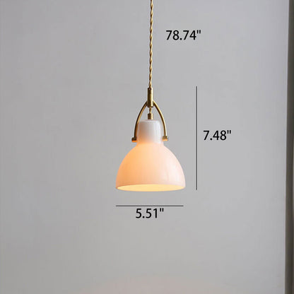 Vintage Milk White Glass Dome 1-Light Mini Brass Pendant Light