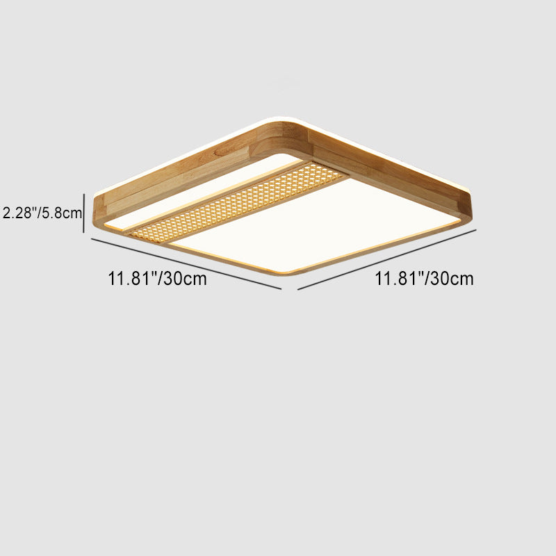 Modern Minimalist Square Solid Wood Acrylic LED Flush Mount Ceiling Light for Living Room