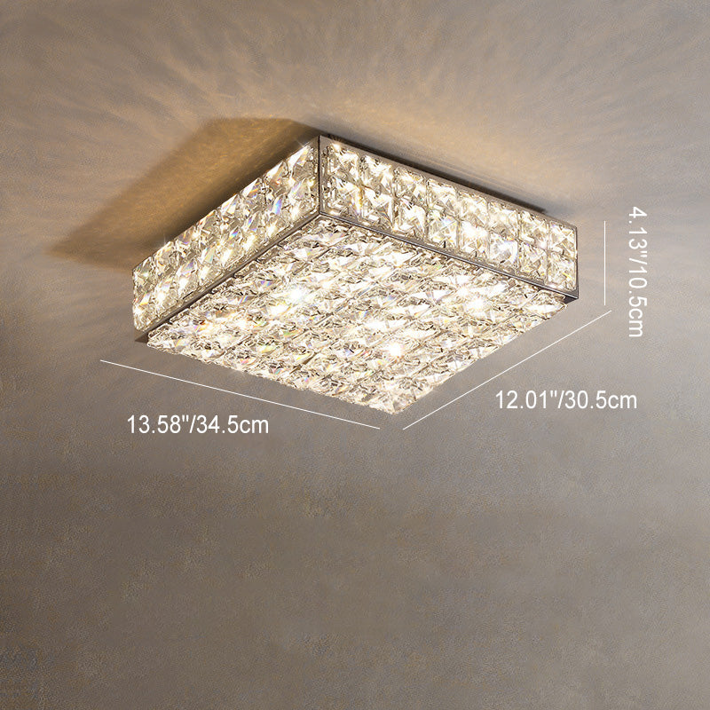 Modern Luxury Stainless Steel Crystal Round Square Rectangular LED Flush Mount Ceiling Light For Living Room Lumendat