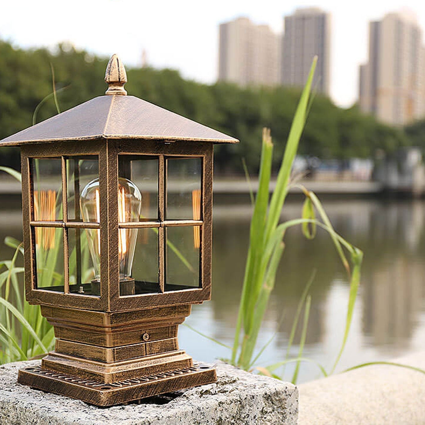 European Outdoor Column Lantern Waterproof Rustproof 1-Light Patio Light Lumendat