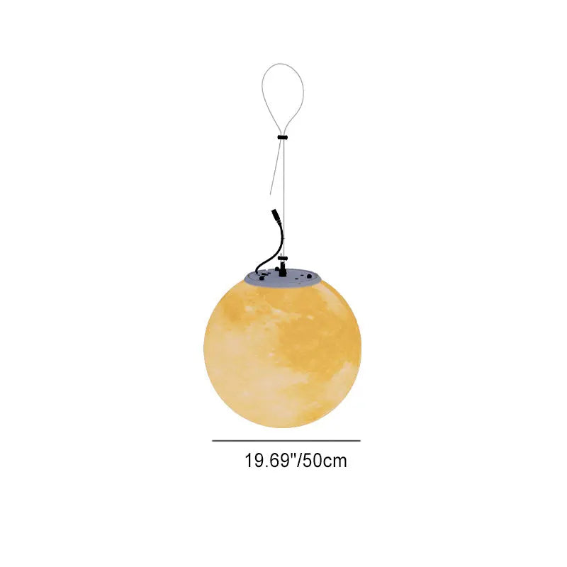 Contemporary Nordic Solar Waterproof Pe Resin Round Moon LED Pendant Light for Outdoor Patio Lumendat