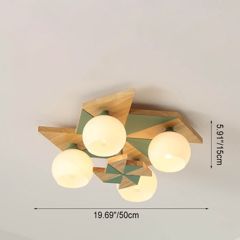 Scandinavian Modern Childlike Giraffe Diamond Pentagram Windmill Iron Wood Glass 4/5 Light Semi-Flush Mount Ceiling Light Lumendat