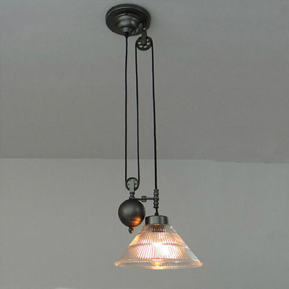 Industrial Glass Lampshade Retro Pulley 1-light Pendant Light