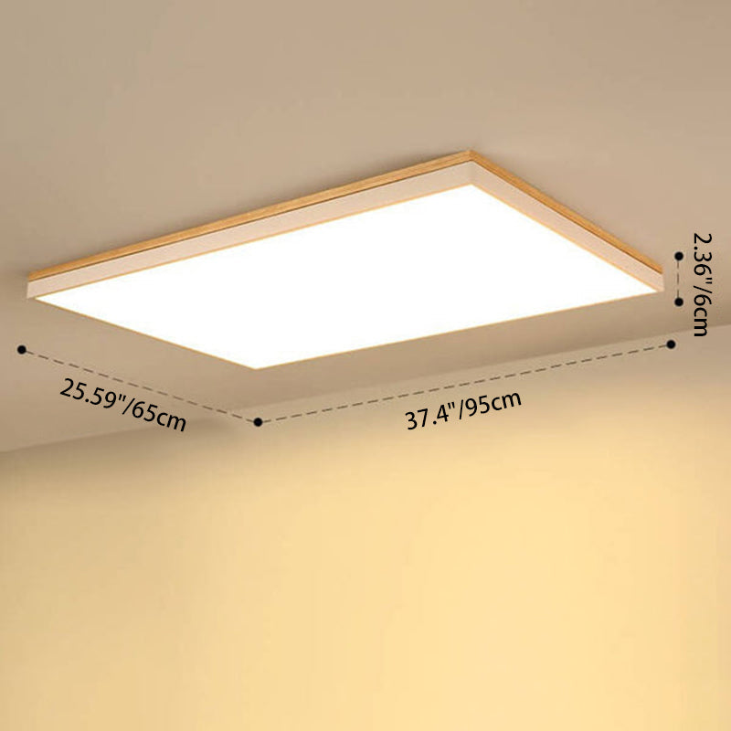 Modern Minimalist Solid Wood Acrylic Square Rectangle LED Flush Mount Ceiling Light for Living Room BulbSquare