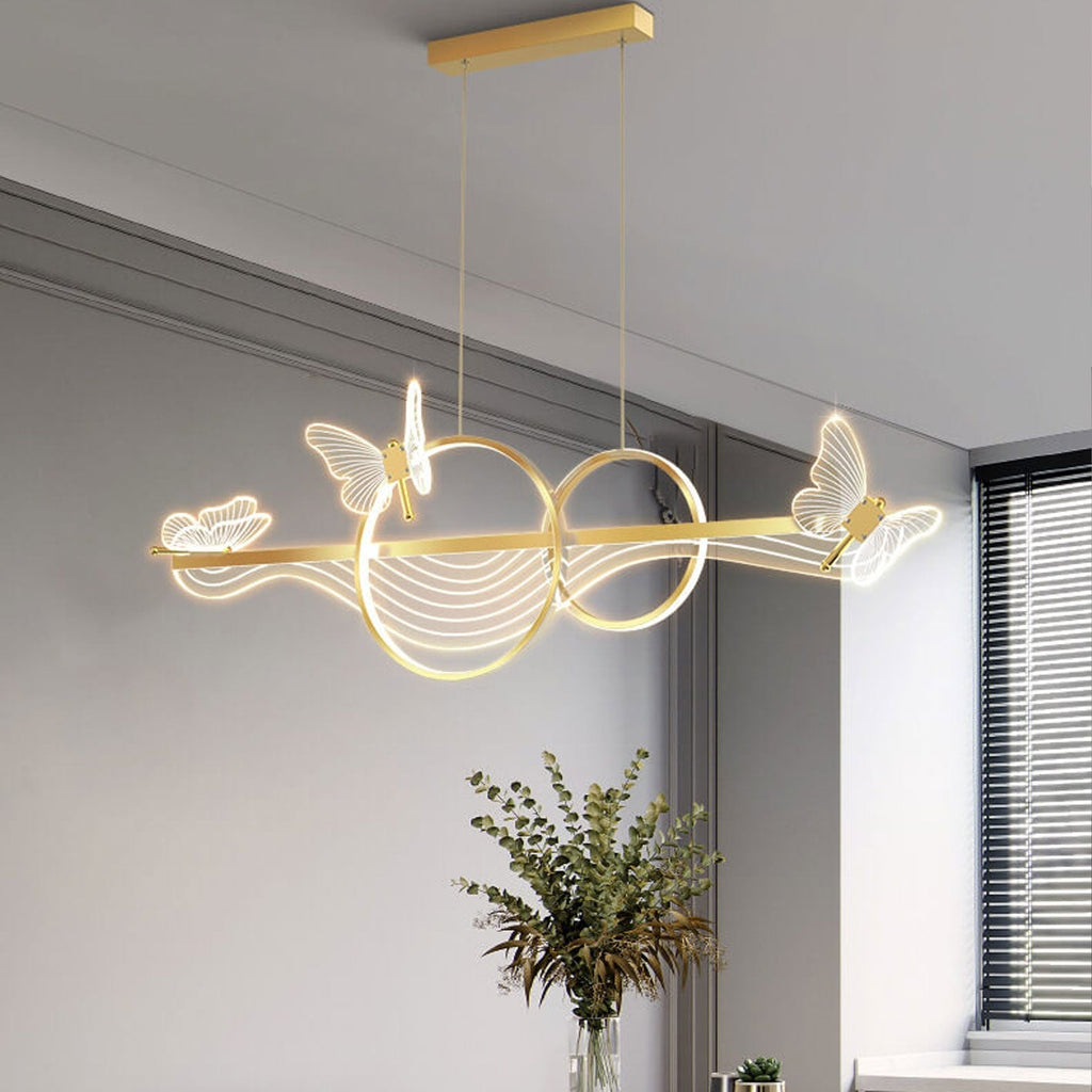 Nordic Light Luxury Butterfly Round Linear Island Light LED Chandelier BulbSquare