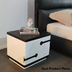 Contemporary Scandinavian Veneered Plywood Bedside Table - Two Drawer Walnut White Contrast Nightstand For Bedroom Lumendat