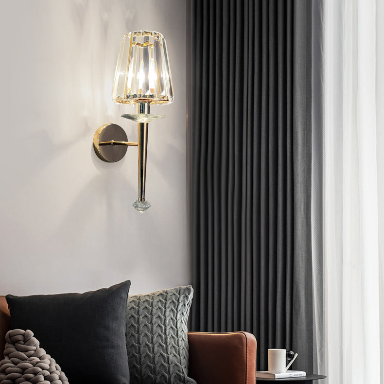 Modern Luxury Metal Iron Stainless Steel Crystal Ball Cylinder 1-Light Wall Sconce Lamp For Bedside Lumendat