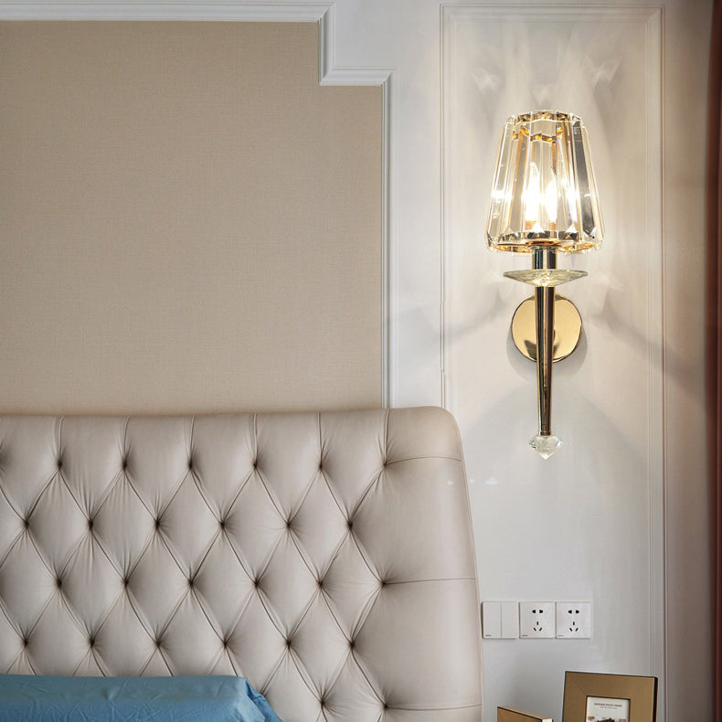 Modern Luxury Metal Iron Stainless Steel Crystal Ball Cylinder 1-Light Wall Sconce Lamp For Bedside Lumendat