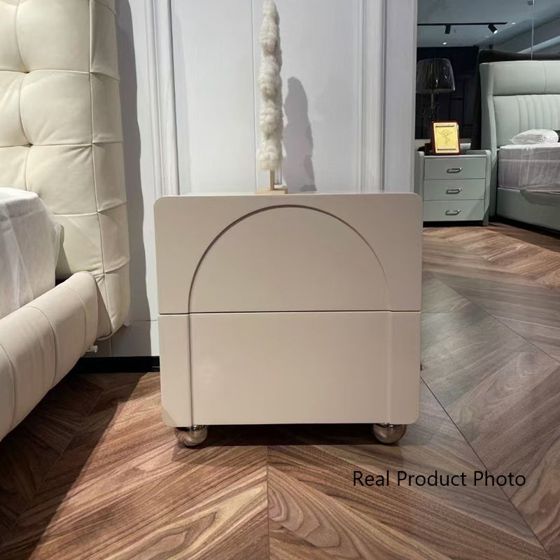 Contemporary Creative 2 Drawers Nightstand - Curved Front Stainless Steel Ball Legs Bedside Table For Bedroom Lumendat