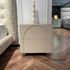 Contemporary Creative 2 Drawers Nightstand - Curved Front Stainless Steel Ball Legs Bedside Table For Bedroom Lumendat