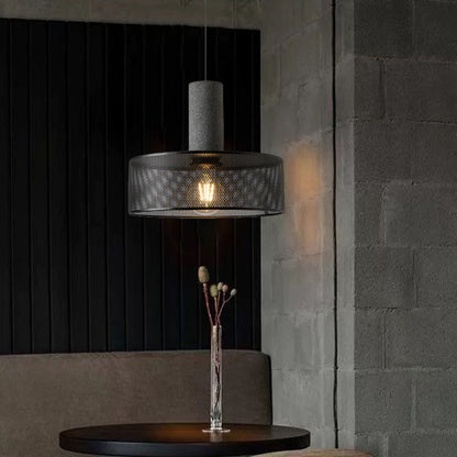 Contemporary Industrial Cylinder Metal Cement 1-Light Pendant Light For Living Room