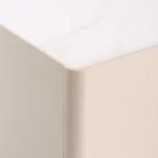 Contemporary Scandinavian Square Cream White 2-Drawer Storage Nightstand - Stone Slab Top Bedside Table For Bedroom Lumendat