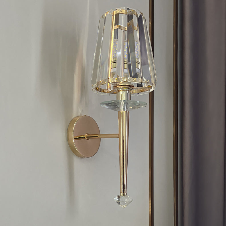 Modern Luxury Metal Iron Stainless Steel Crystal Ball Cylinder 1-Light Wall Sconce Lamp For Bedside Lumendat