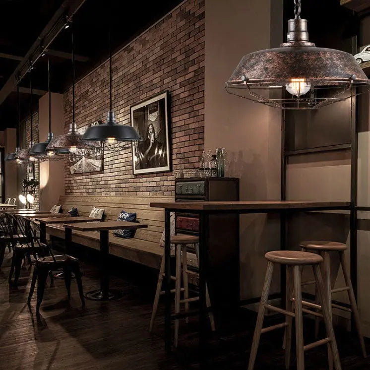Industrial Wide Cage 1-light Pendant Light BulbSquare