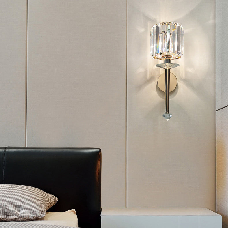 Modern Luxury Metal Iron Stainless Steel Crystal Ball Cylinder 1-Light Wall Sconce Lamp For Bedside Lumendat