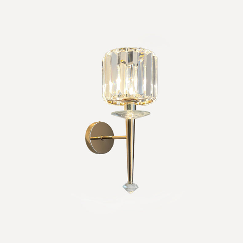 Modern Luxury Metal Iron Stainless Steel Crystal Ball Cylinder 1-Light Wall Sconce Lamp For Bedside Lumendat