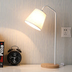 Nordic Minimalist Cone Linen Shade Wood Base 1-Light Table Lamp Lumendat