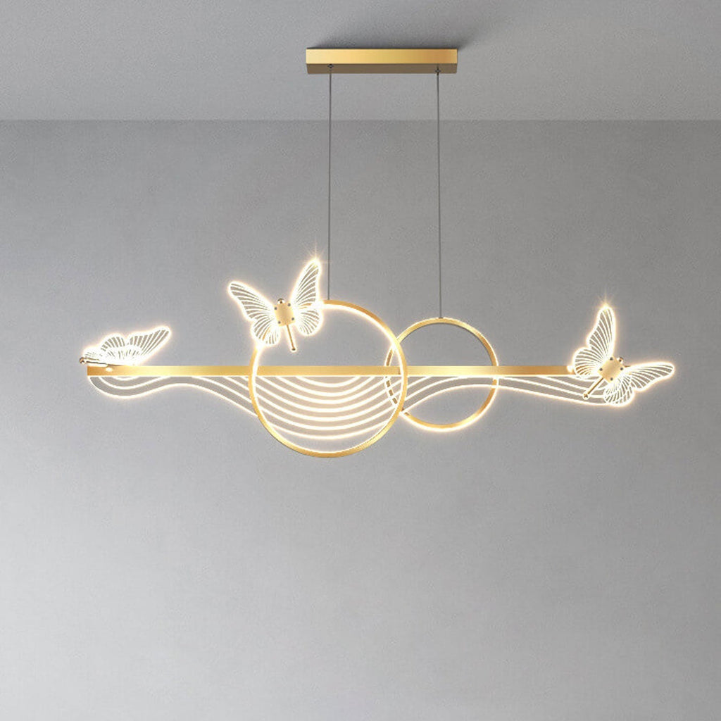 Nordic Light Luxury Butterfly Round Linear Island Light LED Chandelier BulbSquare