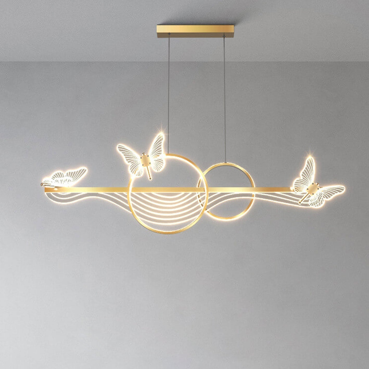 Nordic Light Luxury Butterfly Round Linear Island Light LED Chandelier BulbSquare