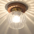 Modern Dome Glass Wooden Base 1-light Semi-flush Mount Ceiling Light