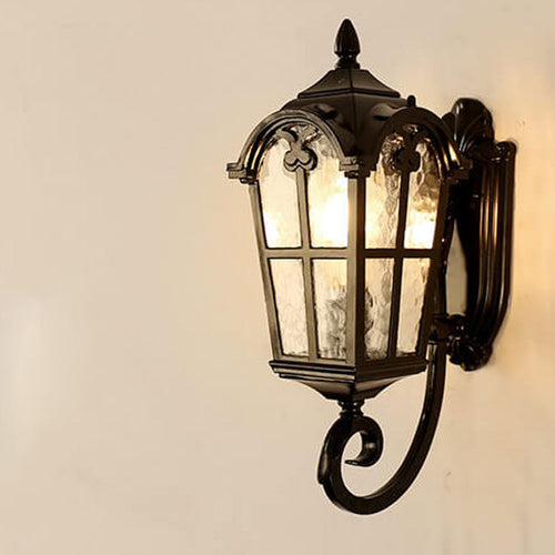 European Retro Glass Aluminum Lantern Outdoor Waterproof 1-Light Wall Sconce Lamp