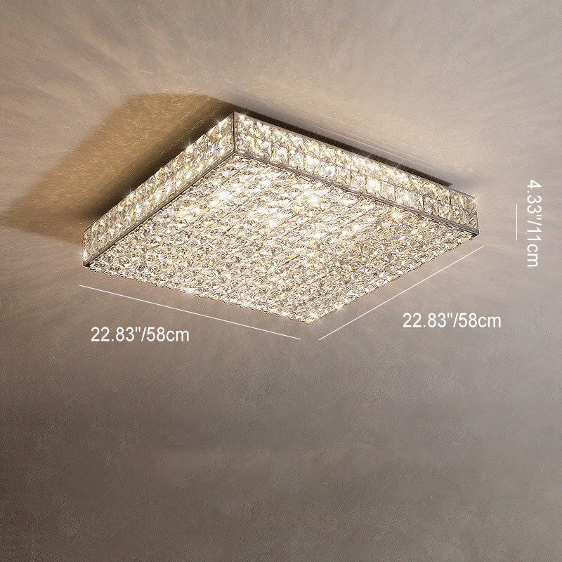 Modern Luxury Stainless Steel Crystal Round Square Rectangular LED Flush Mount Ceiling Light For Living Room Lumendat