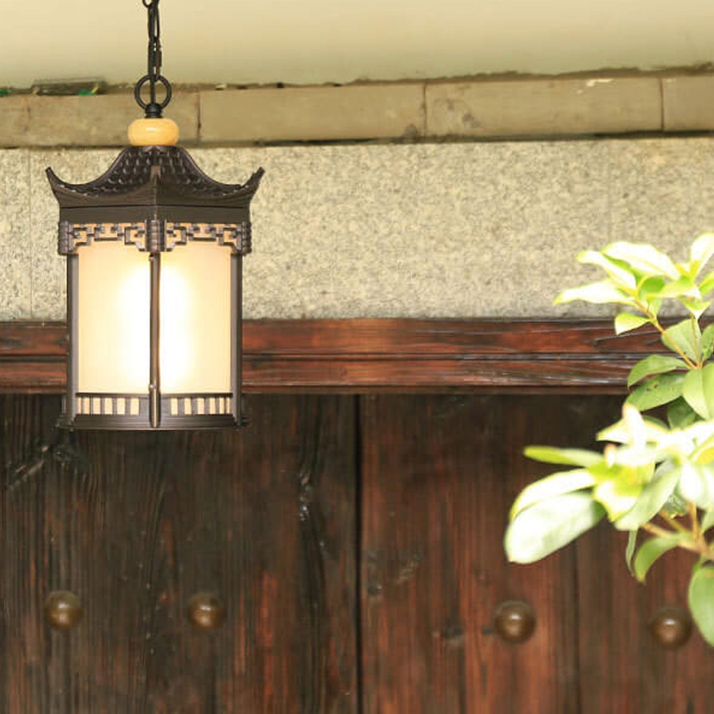Retro Chinese Outdoor Waterproof Hexagonal Lantern 1-light Patio Pendant Light BulbSquare