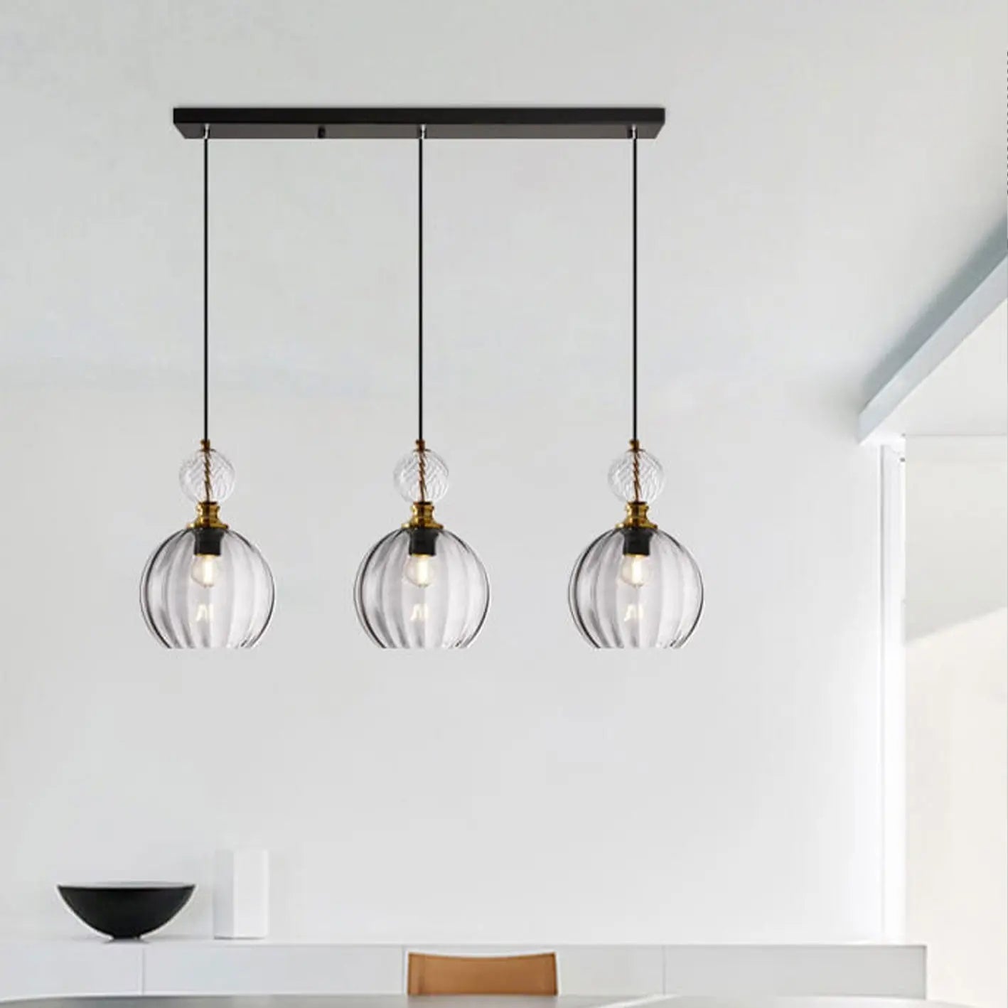 Danish Creative Stripes Glass Round 1/3 Light Chandelier Lumendat