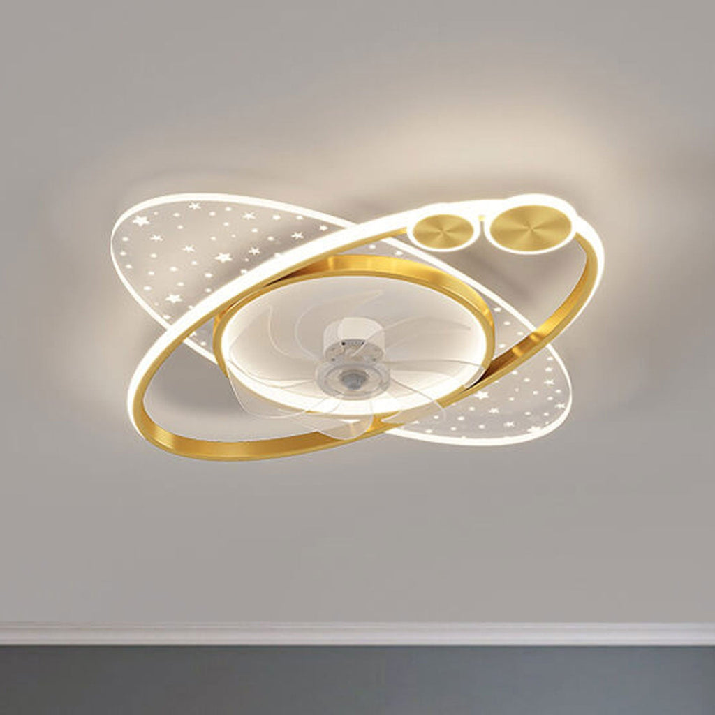 Lumendat Modern Creative Planet Star Effect LED Flush Mount Ceiling Fan Light Lumendat