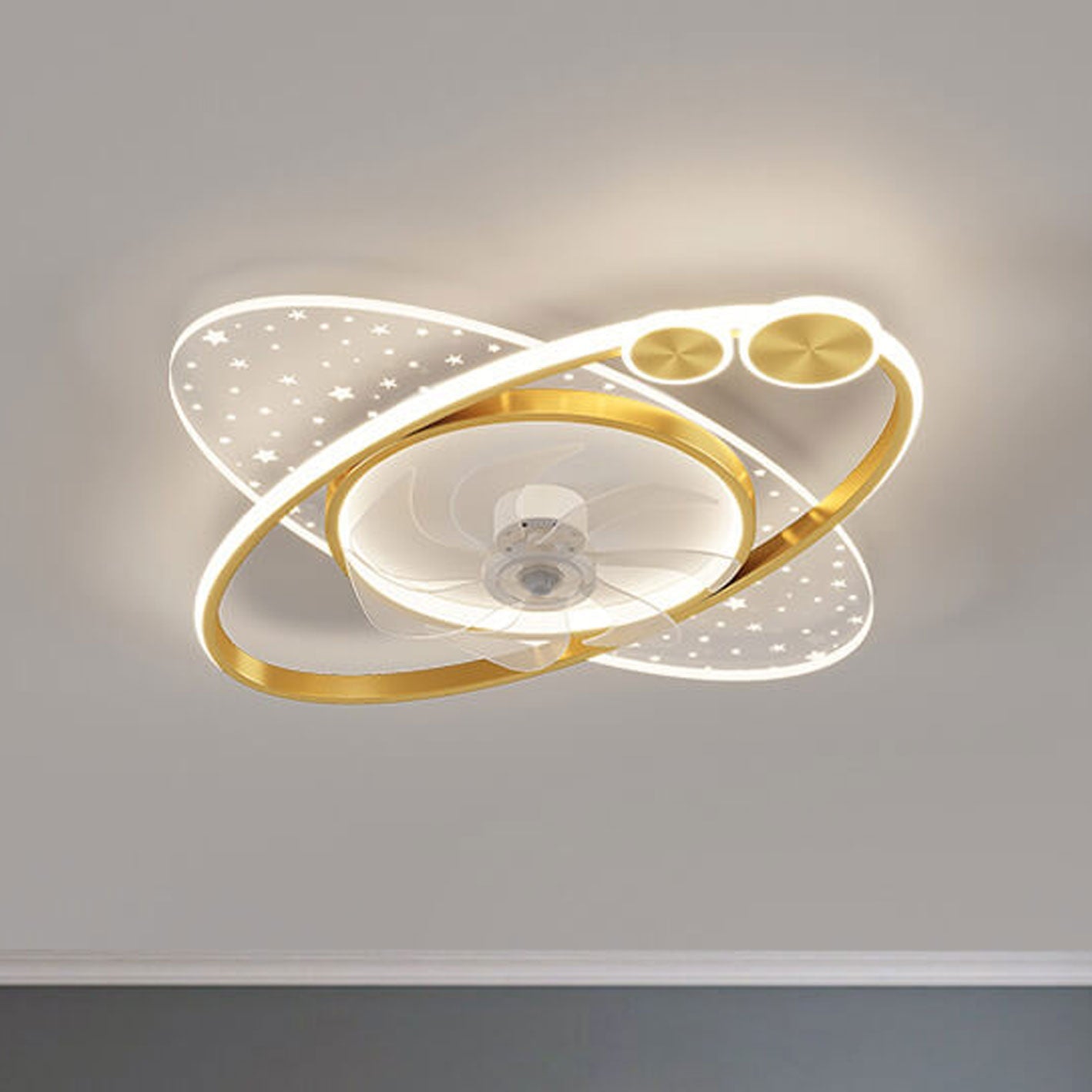 Lumendat Modern Creative Planet Star Effect LED Flush Mount Ceiling Fan Light Lumendat