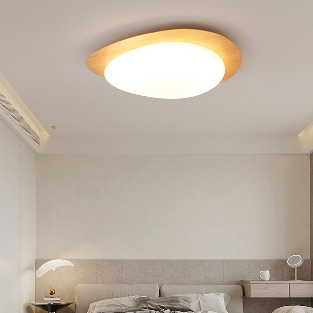 Nordic Iron Wood Grain Pebble LED Flush Mount Ceiling Light Lumendat