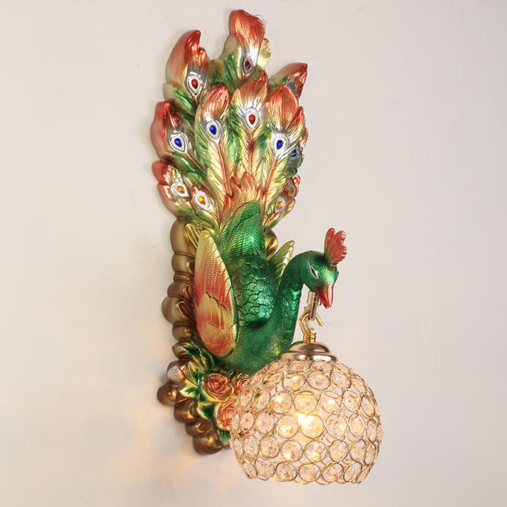 European Creative Peacock Resin Glass Shade 1-Light Wall Sconce Lamp Lumendat
