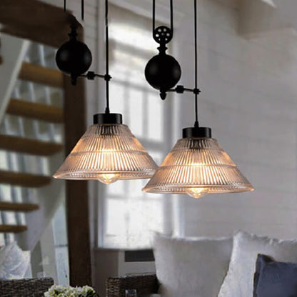 Industrial Glass Lampshade Retro Pulley 1-light Pendant Light