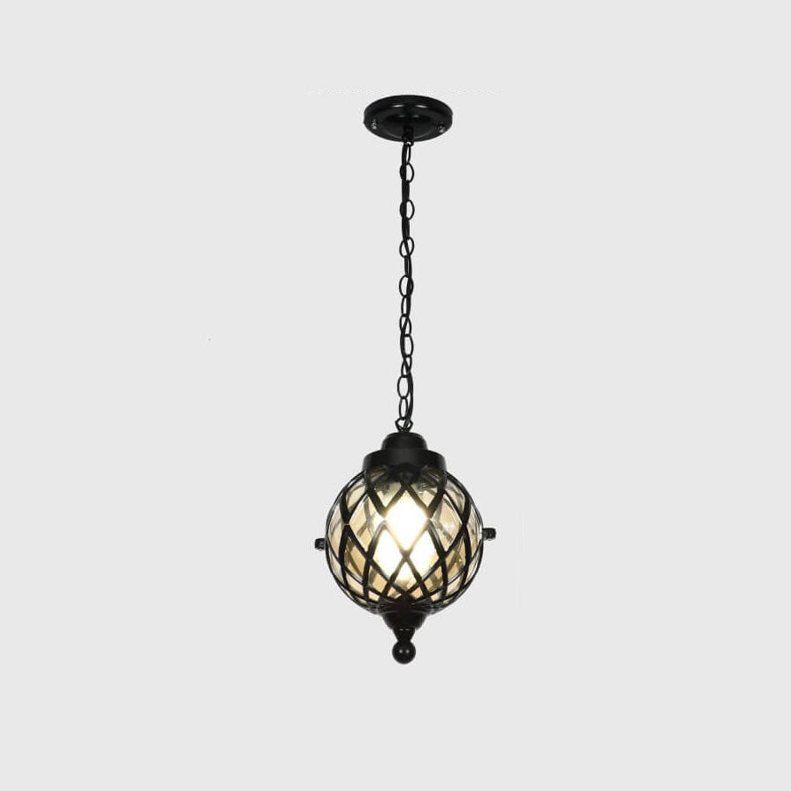 European Vintage Round Ball Die-cast Aluminum Glass Waterproof Outdoor 1-light Pendant Light BulbSquare