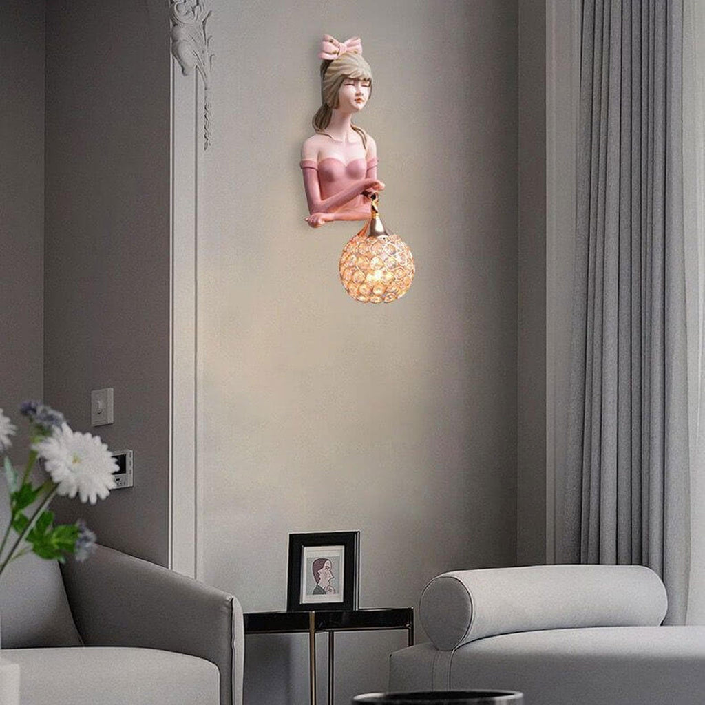 Lumendat Creative Girl Painted Resin Glass Kids 1-Light Wall Sconce Lamp Lumendat