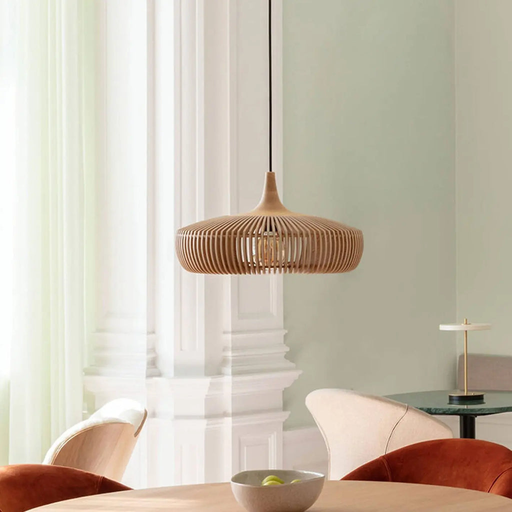 Nordic Vintage Wooden Round Dome Lid 1-light Pendant Light Lumendat