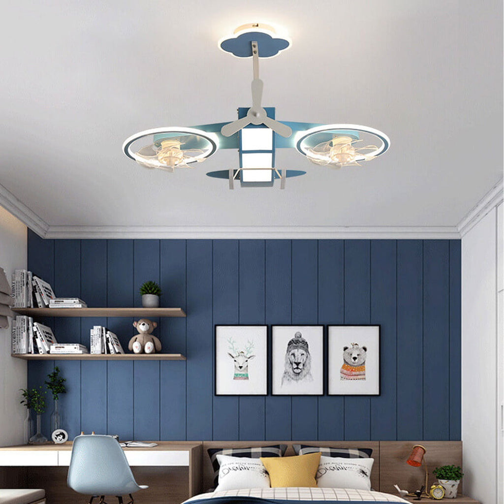 Lumendat Creative Cartoon Aircraft Kids Flush Mount Ceiling Fan Light Lumendat