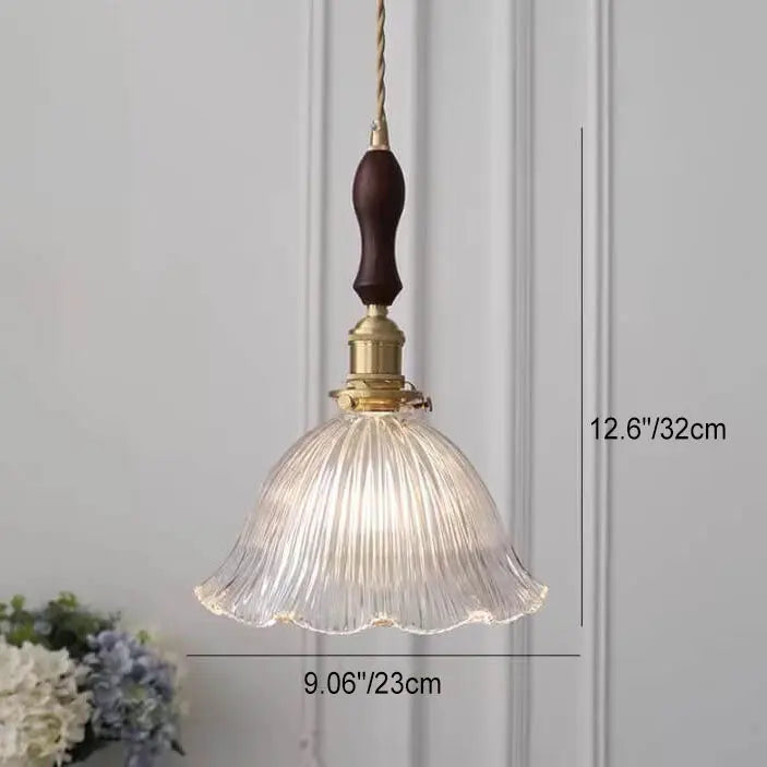Nordic Modern Minimalist Flower Copper Walnut Glass 1-light Pendant Light Lumendat
