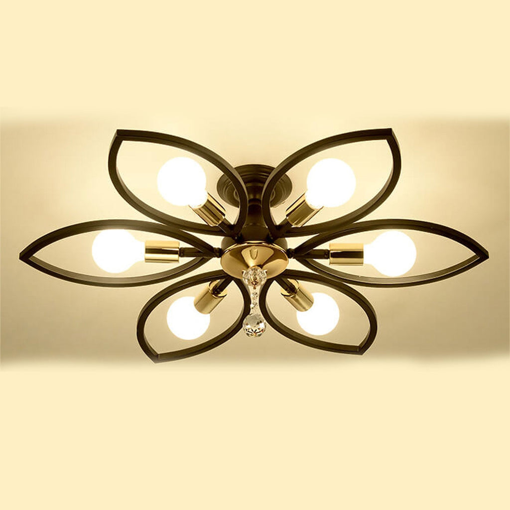 Nordic Light Luxury Wrought Iron Crystal 6/8-light Flush Mount Ceiling Light BulbSquare