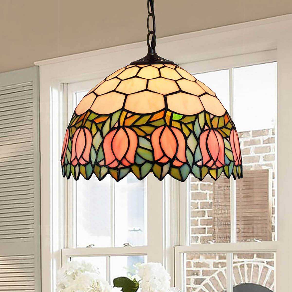 Tiffany Tulip Stained Glass 1-light Pendant Light