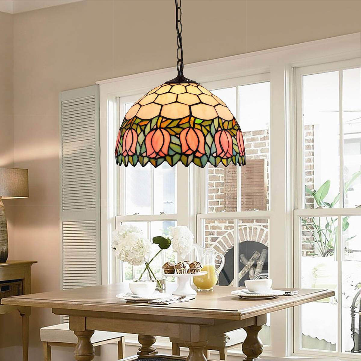 Tiffany Tulip Stained Glass 1-light Pendant Light