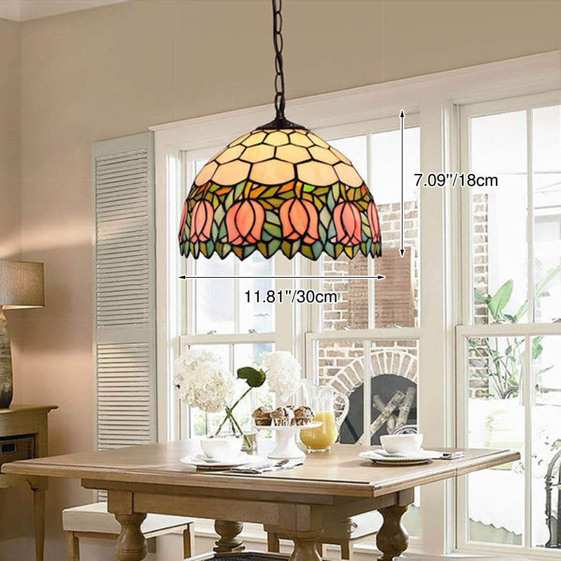 Tiffany Tulip Stained Glass 1-light Pendant Light