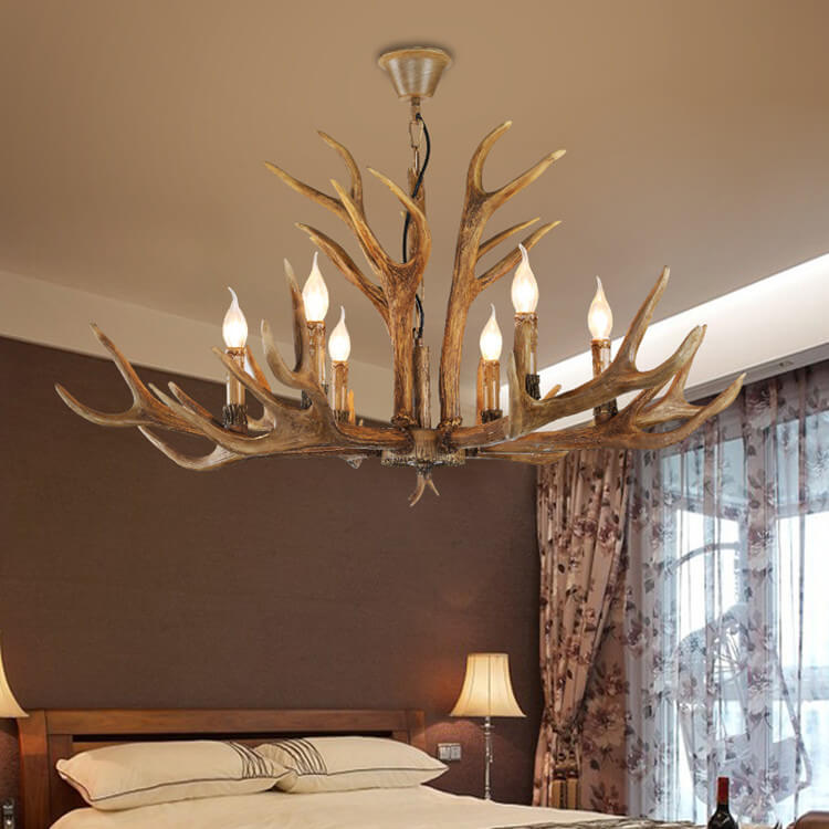 Contemporary Industrial Antler Metal Resin 6-Light Chandeliers for Living Room Lumendat