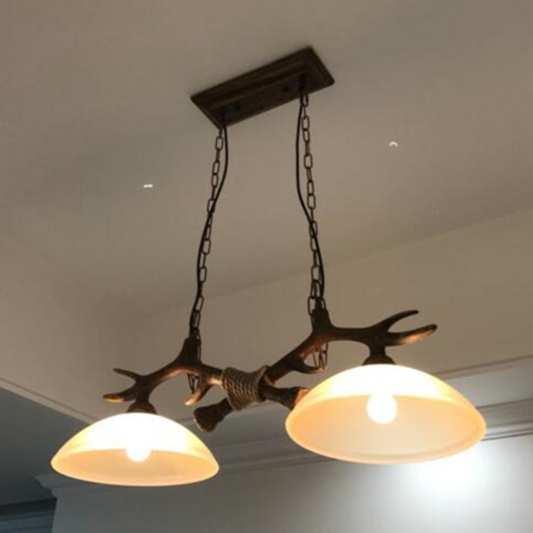 Vintage Antler Resin & Glass Bowl 2-light Chandelier – Industrial Style